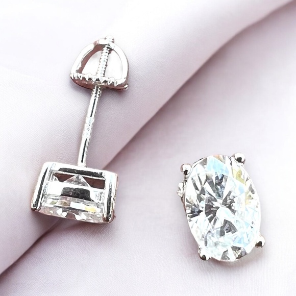 Certified Oval Moissanite Stud Earrings Sterling Silver 925 Screw Backs - Picture 12 of 14